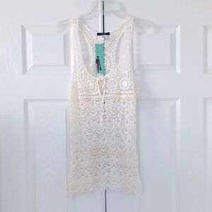 Elegant Cream Crochet Lace Tank Top